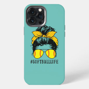 Softball Life Kid Life Messy Bun Sports Tee Mum iPhone 13 Pro Max Case