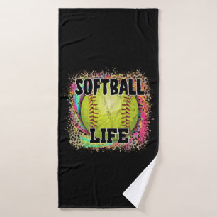Softball Life Tie Dye Leopard Print Yellow Ball Bath Towel