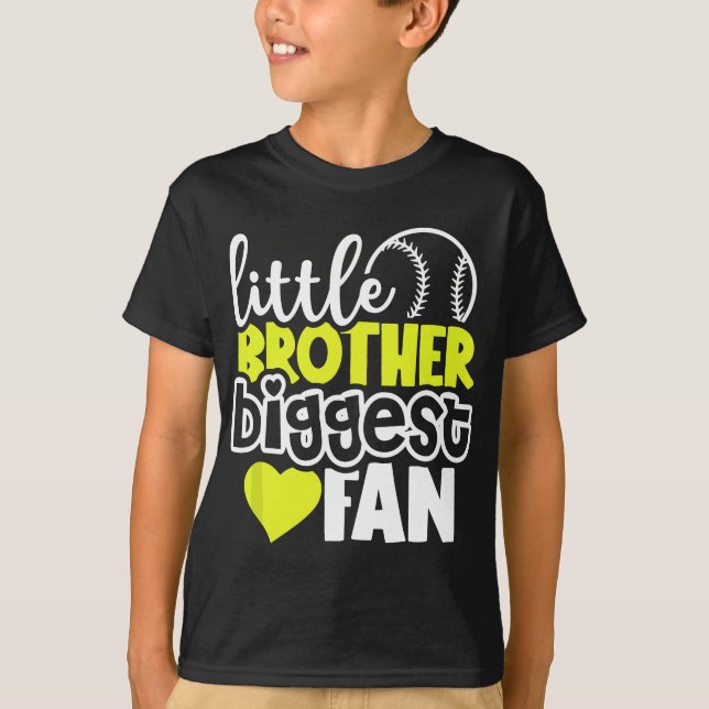 Softball Little Brother Biggest Fan Gift Teen Boys T-Shirt (Front)