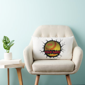 Softball Logo, Softball Custom Name, Softball Gift Lumbar Cushion