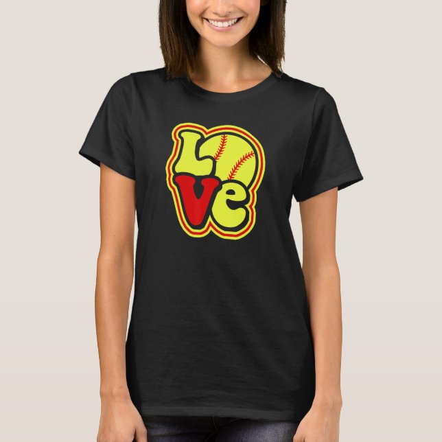 Softball Love for Teen Girls & Women Red & Yellow  T-Shirt (Front)