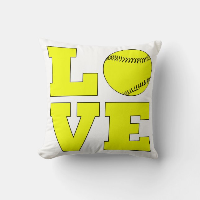 Softball Love Pillow White and Yellow Throw Pillow (Front)