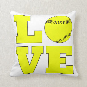 Softball Love Pillow White and Yellow Throw Pillow
