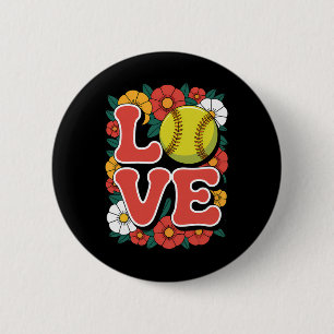 Softball Love Retro Flower Power Sports 6 Cm Round Badge