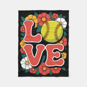Softball Love Retro Flower Power Sports Fleece Blanket