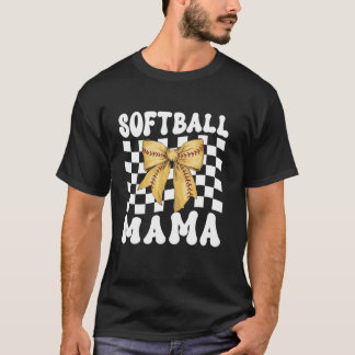 Softball Mama Coquette Bow Game Day Funny Sports L T-Shirt