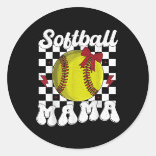 Softball Mama Coquette Bow Softball Mum Women Moth Classic Round Sticker