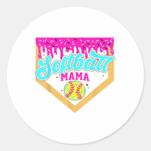 Softball Mama Drip Ice Cream Dripping Game Day Sof Classic Round Sticker