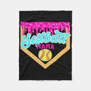 Softball Mama Drip Ice Cream Dripping Game Day Sof Fleece Blanket