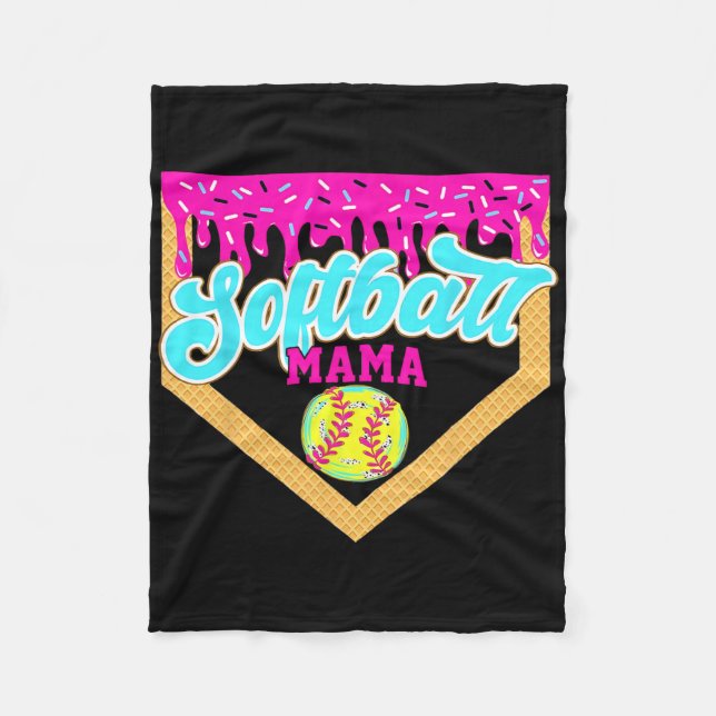 Softball Mama Drip Ice Cream Dripping Game Day Sof Fleece Blanket (Front)