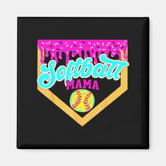 Softball Mama Drip Ice Cream Dripping Game Day Sof Magnet (Front)