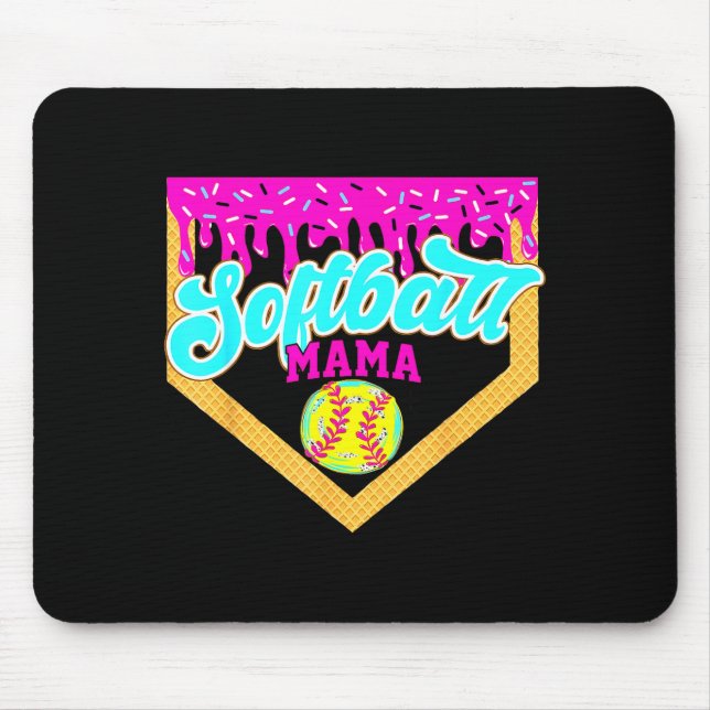 Softball Mama Drip Ice Cream Dripping Game Day Sof Mouse Mat (Front)