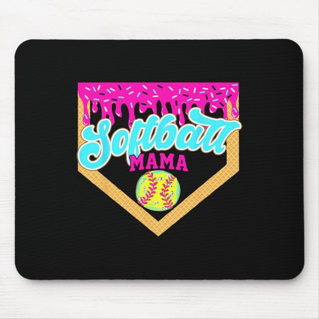 Softball Mama Drip Ice Cream Dripping Game Day Sof Mouse Mat (Front)
