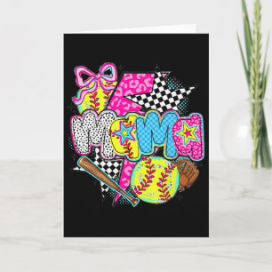 Softball Mama Game Day Leopard Checkered Mom Retro Card