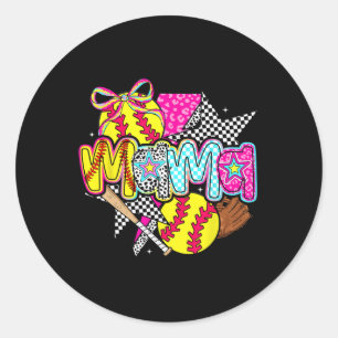 Softball Mama Mom Softball Game Day Vibes Mother's Classic Round Sticker
