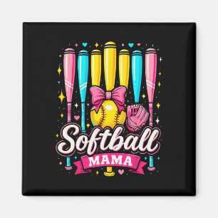 Softball Mama Softball Coquette Bow Softball Magnet