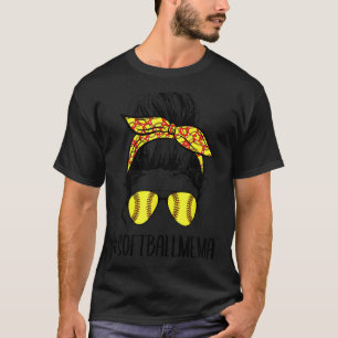 Softball Mema Life Messy Bun Softball  Mother's Da T-Shirt