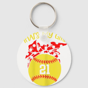 Softball Messy Bun That's My Girl #21 Mom Or Dad X Key Ring