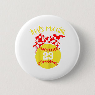 Softball Messy Bun That's My Girl #23 Mom Or Dad X 6 Cm Round Badge