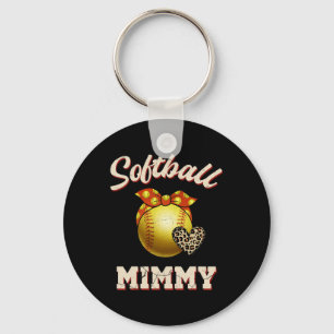 Softball Mimmy Leopard Heart Fans Mother's Day Gif Key Ring