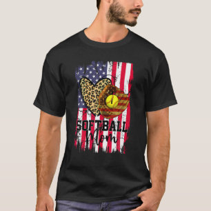 Softball Mom American Flag Patriotic 4th of July F T-Shirt