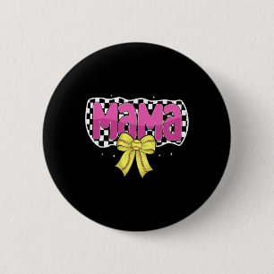 Softball Mom Coquette Bow Softball Checkered Mama 6 Cm Round Badge