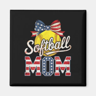 Softball Mom Coquette Bow Softball Usa Flag 4th Of Magnet