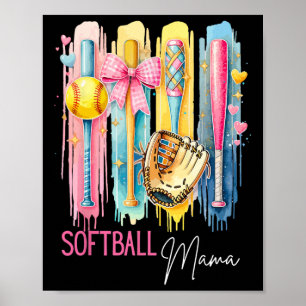 Softball Mom Coquette Brushstroke Funny Mother's D Poster