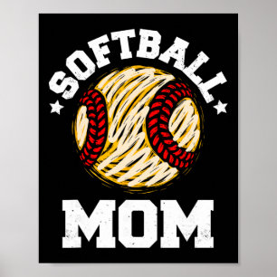 Softball Mom Distressed Vintage Funny Mom Game Day Poster