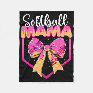 Softball Mom Drip Ice Cream Drip Sprinkle Mama Bow Fleece Blanket