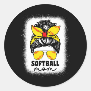 Softball Mom For Women Messy Bun Catcher Pitcher P Classic Round Sticker