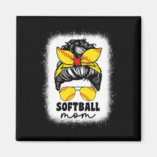 Softball Mom For Women Messy Bun Catcher Pitcher P Magnet