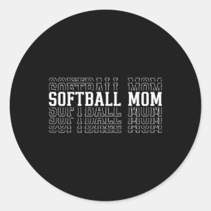 Softball Mom Funny Layered Text Mother Mama Coach Classic Round Sticker