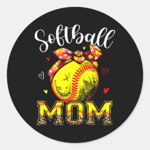 Softball Mom Headband Leopard Softball Ball Mother Classic Round Sticker