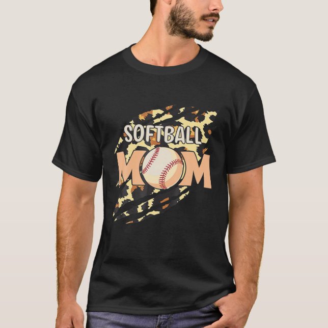 Softball Mom Leopard Baseball Sports Lovers Mother T-Shirt (Front)