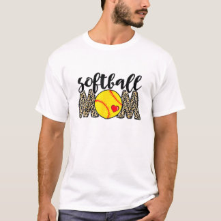 Softball Mom Leopard Baseball Sports Lovers Mother T-Shirt