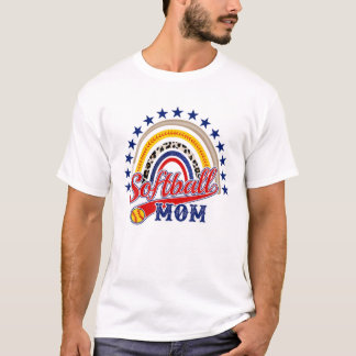 Softball Mom Leopard Rainbow Baseball Mom Mother's T-Shirt