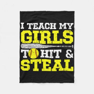 Softball Mom Softball Dad I Teach My Girls To Hit Fleece Blanket