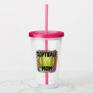 Softball Mom Tie Dye Leopard Print Yellow Ball Acrylic Tumbler
