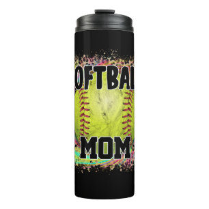 Softball Mom Tie Dye Leopard Print Yellow Ball Thermal Tumbler
