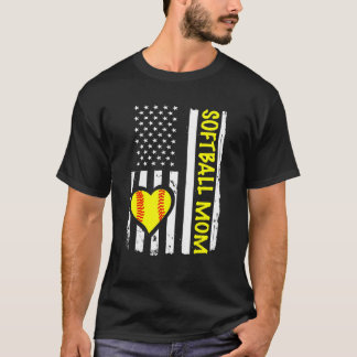 Softball Mom USA Flag Heart T-Shirt