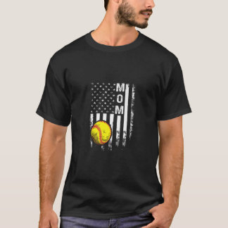 Softball Mum American Flag Vintage Christmas Xmas T-Shirt
