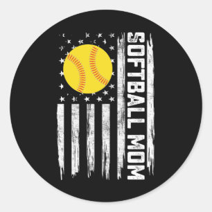 Softball Mum American Us Flag Vintage Mother's Day Classic Round Sticker