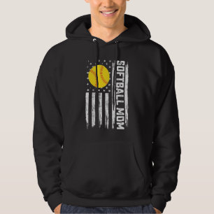 Softball Mum American Us Flag Vintage Mother's Day Hoodie