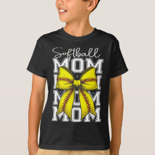 Softball Mum Coquette Softball Bow Women Mama Moth T-Shirt