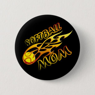 Softball Mum (flame) copy.png 6 Cm Round Badge