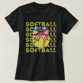 Softball Mum Gifts | USA American Flag Softball T-Shirt