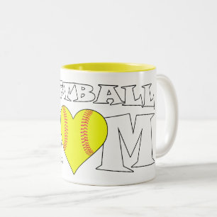 Softball Mum Heart-Shaped Fastpitch Softball Sport Two-Tone Coffee Mug
