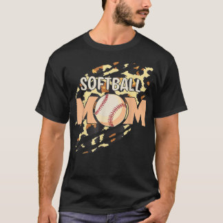Softball Mum Leopard Baseball Sports Lovers Mother T-Shirt