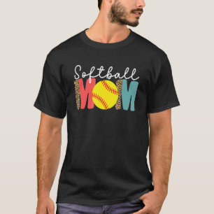 Softball Mum Leopard For Women Catcher Pitcher Pit T-Shirt